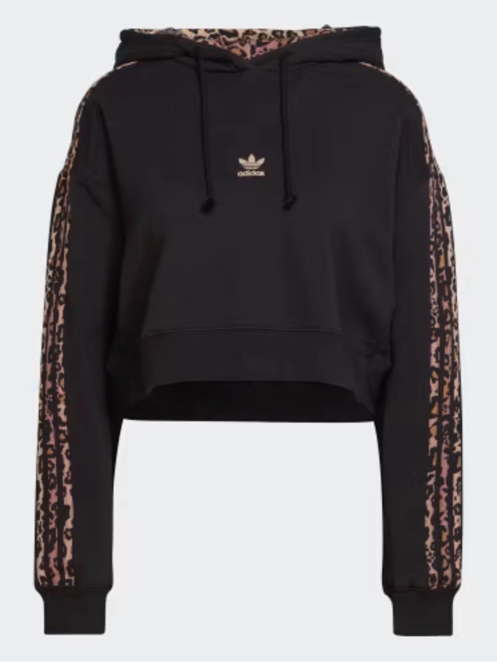 Adidas Originals Logo Leopard Print Cropped Hoodie in black - Picture 2 of 6